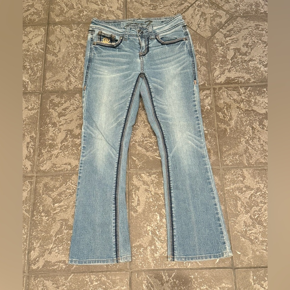 Seven 7 Women's Light Blue Denim Jeans Boot Cut Size 4 26" Inseam 5 Pockets $89
